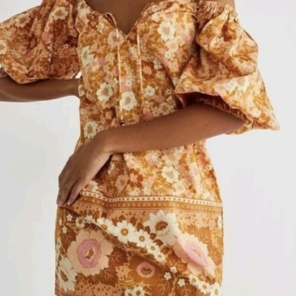 XXS/XS SPELL Anne Tunic On or Off the Shoulder Organic Cotton Floral Mini Dress - Picture 5 of 15